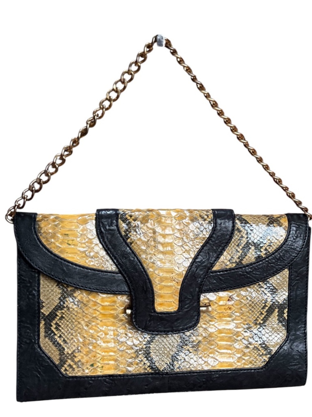 Elaine Turner  Python-Effect Leather Shoulder Bag with Black Trim Like New